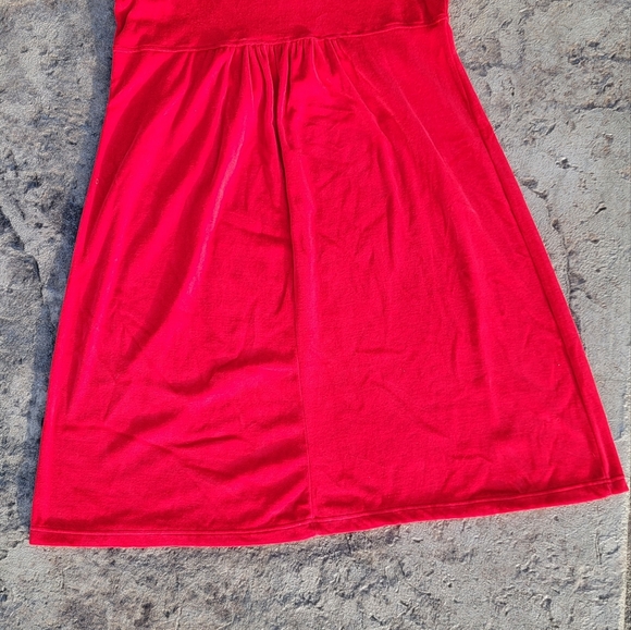 Red plush material dress cover up - Picture 6 of 7